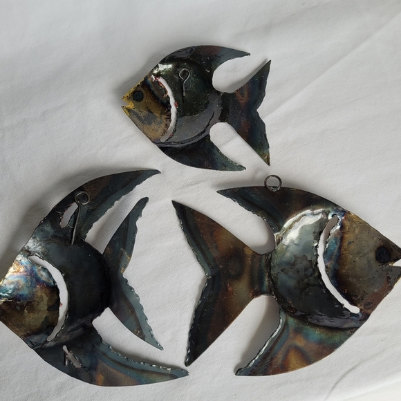 Brutalist Metal Set of 3 Fish Vintage Mixed Metals MCM Wall Decor - Picture 7 of 7